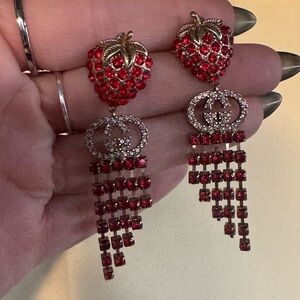 Luxurious Gucci Strawberry Red Crystal Dangle Earrings